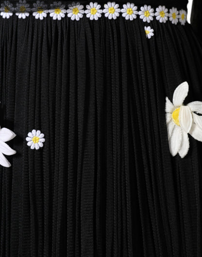 Dolce &amp; Gabbana Black Silk Daisy A-line Long Maxi Dress