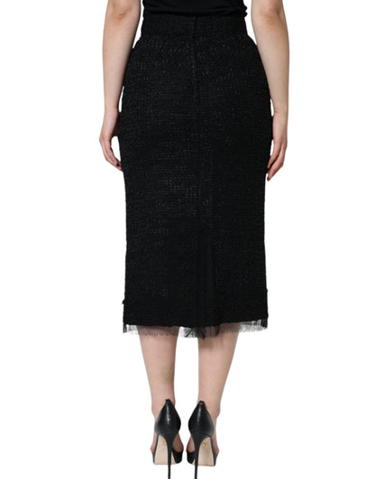 Dolce &amp; Gabbana Black Virgin Wool Pencil Cut Midi Skirt