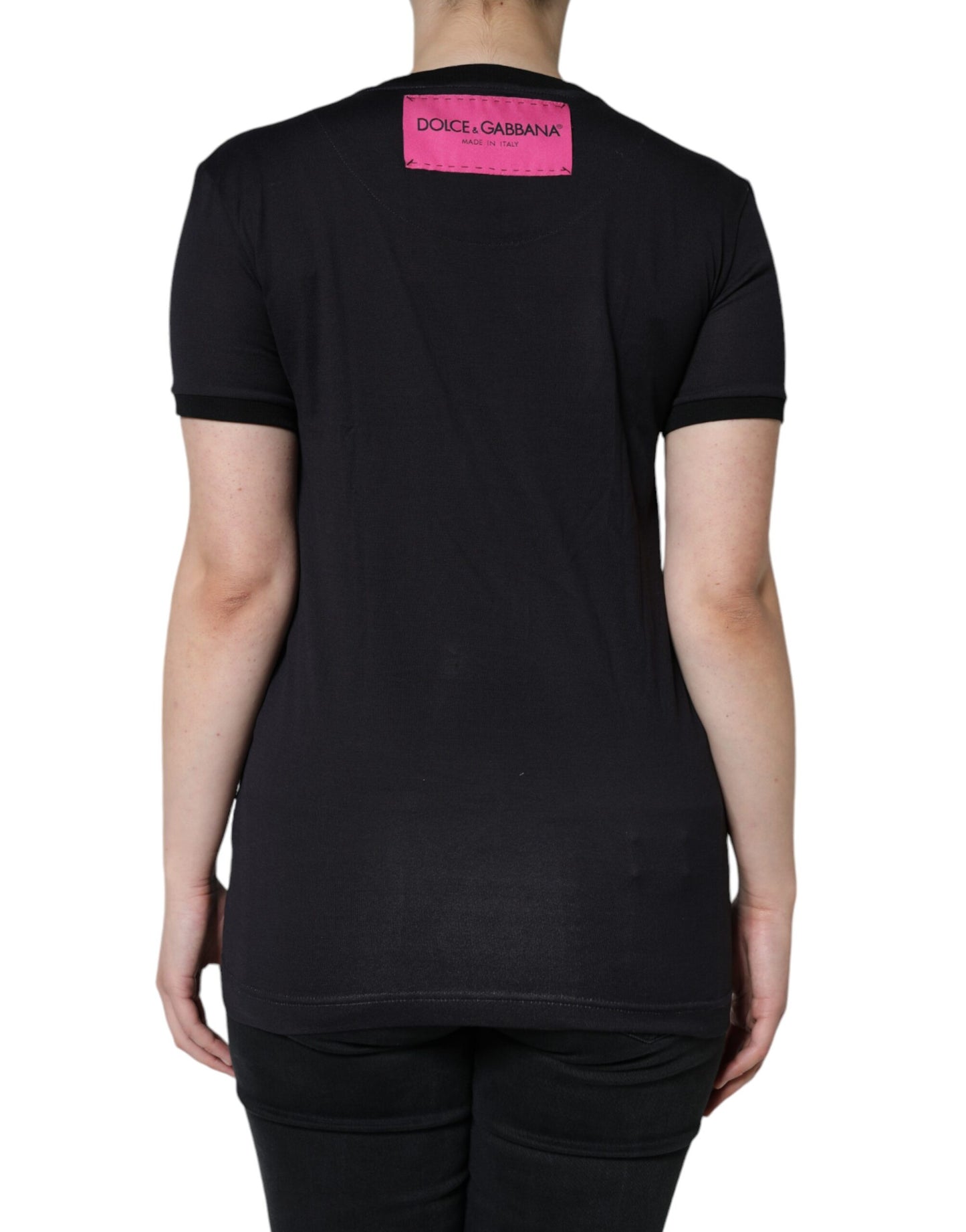 Dolce &amp; Gabbana Black Cotton Logo Print Round Neck T-shirt