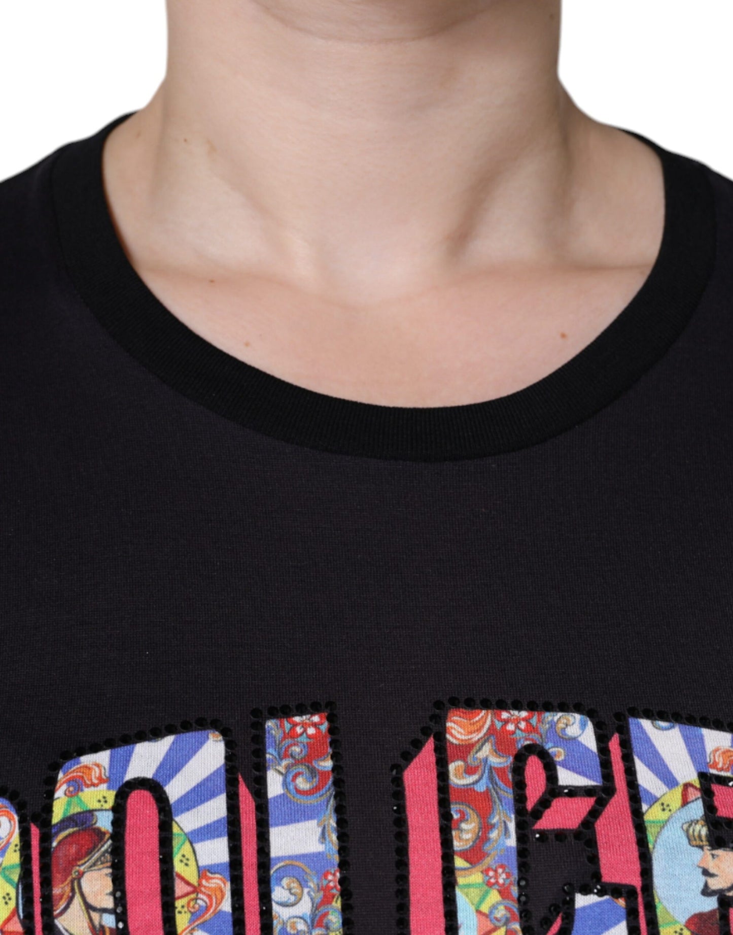 Dolce &amp; Gabbana Black Cotton Logo Print Round Neck T-shirt