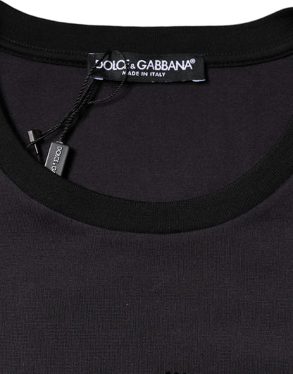 Dolce &amp; Gabbana Black Cotton Logo Print Round Neck T-shirt