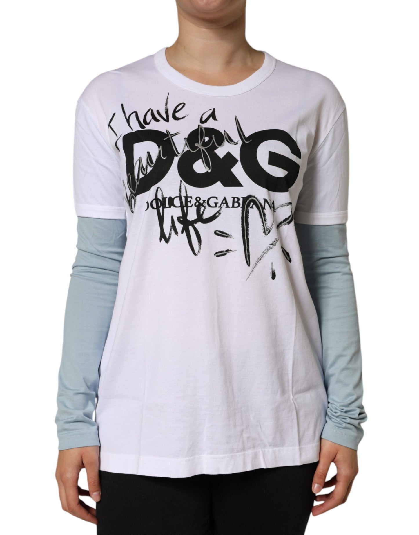 Dolce &amp; Gabbana White Cotton Logo Print Round Neck T-shirt