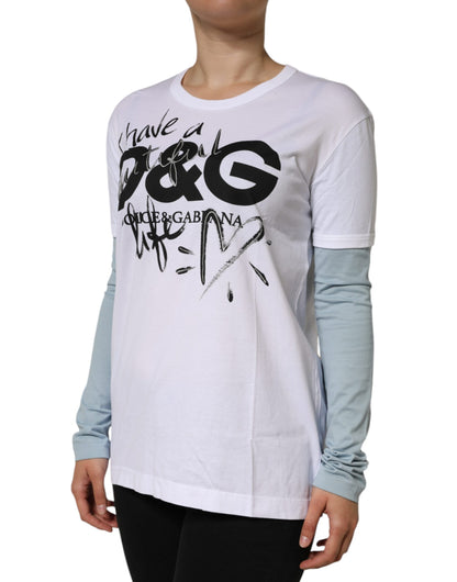 Dolce &amp; Gabbana White Cotton Logo Print Round Neck T-shirt