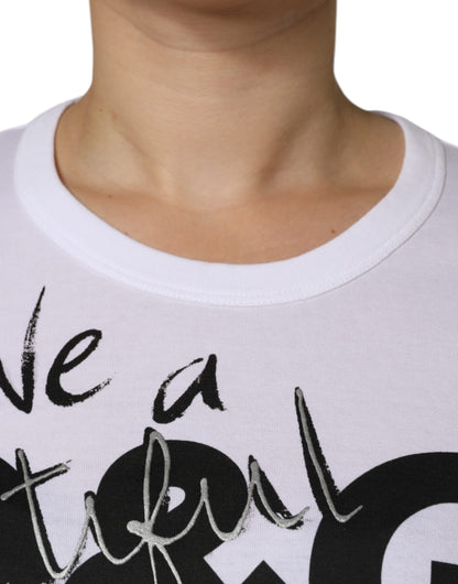 Dolce &amp; Gabbana White Cotton Logo Print Round Neck T-shirt