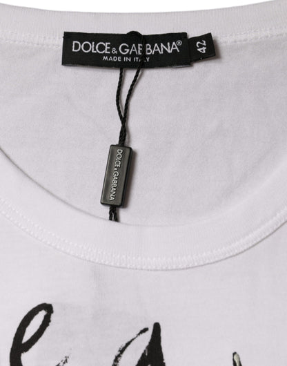 Dolce &amp; Gabbana White Cotton Logo Print Round Neck T-shirt