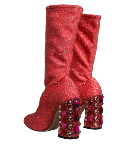 Dolce &amp; Gabbana Pink Crystal Lurex Fantasy High Boots Shoes