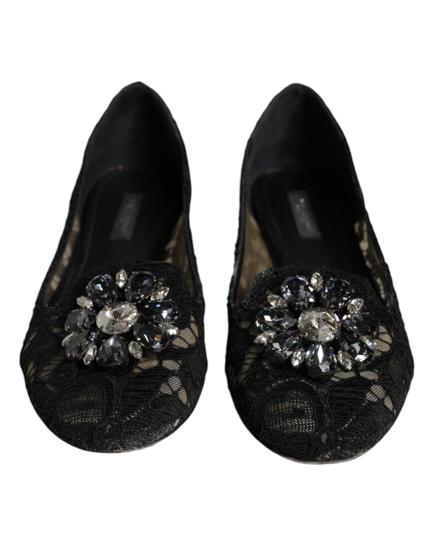 Dolce & Gabbana Black Lace Crystal Ballet Flats Loafer Shoes