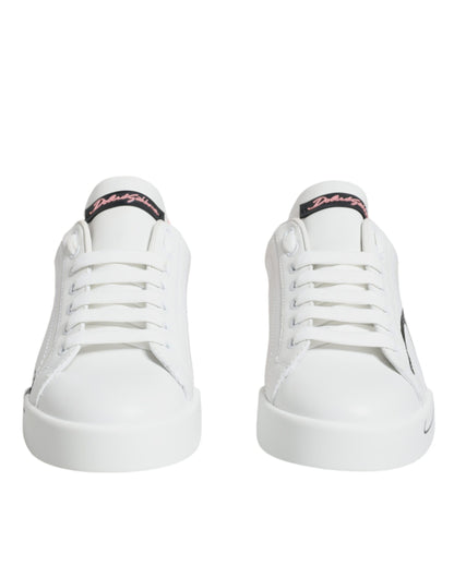 Dolce & Gabbana White Pink Portofino Low Top Sneakers Shoes