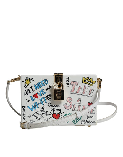 Dolce &amp; Gabbana White Graffiti Print Clutch Crossbody Bag