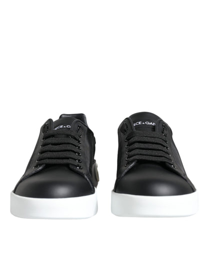 Dolce &amp; Gabbana Black Calf Leather Portofino Sneakers Shoes