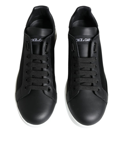 Dolce &amp; Gabbana Black Calf Leather Portofino Sneakers Shoes