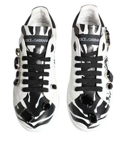 Dolce &amp; Gabbana White Crystal Portofino Low Top Sneaker Shoes