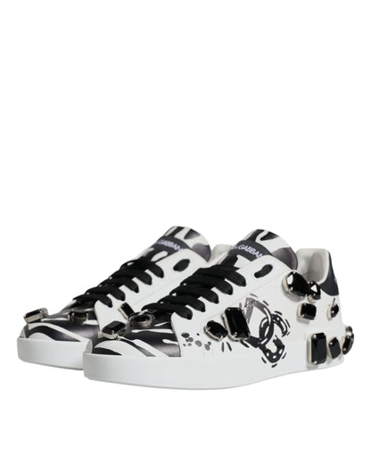 Dolce &amp; Gabbana White Crystal Portofino Low Top Sneaker Shoes