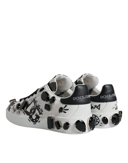 Dolce &amp; Gabbana White Crystal Portofino Low Top Sneaker Shoes