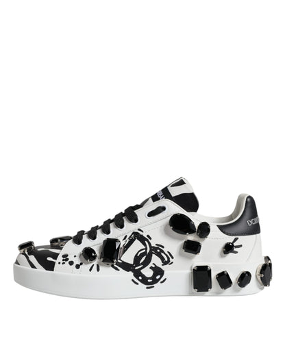 Dolce &amp; Gabbana White Crystal Portofino Low Top Sneaker Shoes