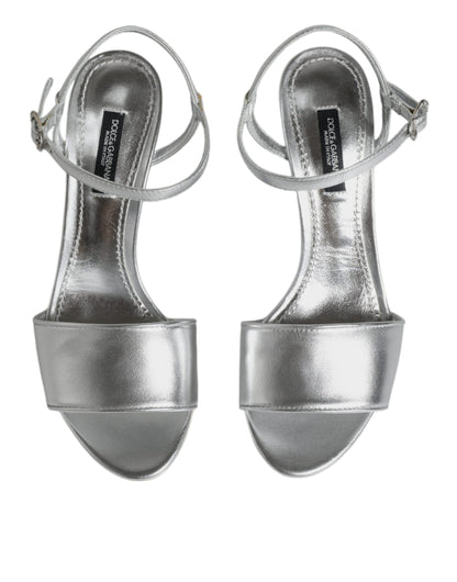 Dolce &amp; Gabbana Silver KEIRA Heels Ankle Strap Sandals Shoes