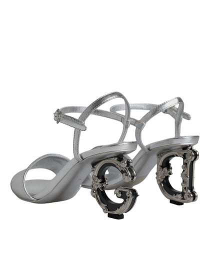 Dolce &amp; Gabbana Silver KEIRA Heels Ankle Strap Sandals Shoes