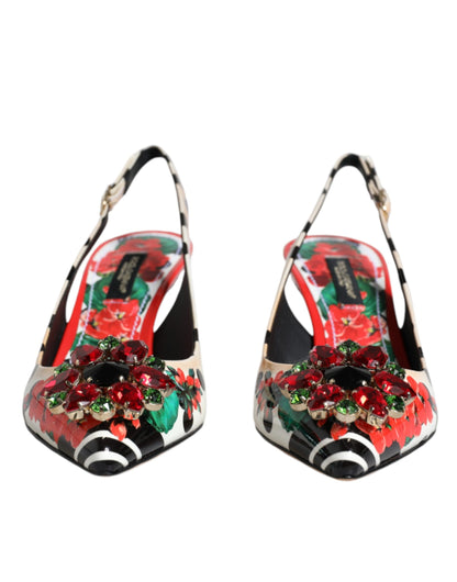 Dolce &amp; Gabbana Multicolor Leather Crystal Heels Slingback Shoes