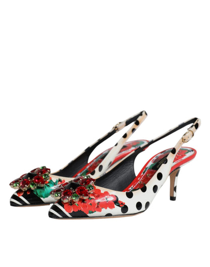 Dolce &amp; Gabbana Multicolor Leather Crystal Heels Slingback Shoes