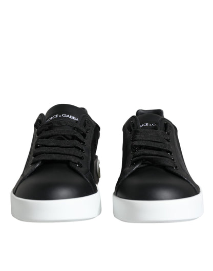 Dolce &amp; Gabbana Black Calf Leather Portofino Sneakers Shoes