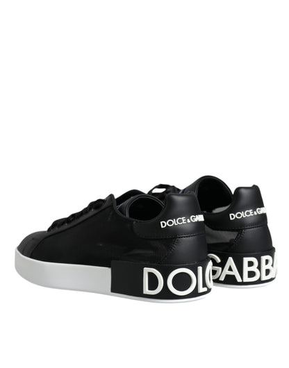 Dolce &amp; Gabbana Black Calf Leather Portofino Sneakers Shoes