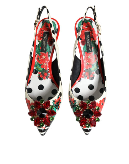 Dolce &amp; Gabbana Multicolor Leather Crystal Heels Slingback Shoes