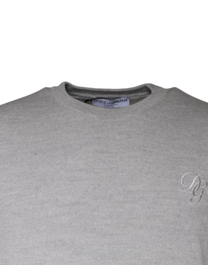 Dolce & Gabbana Light Gray Wool Crew Neck Pullover Sweater