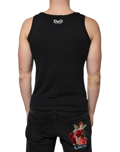 Dolce &amp; Gabbana Black Cotton Tank Sleeveless Men T-shirt