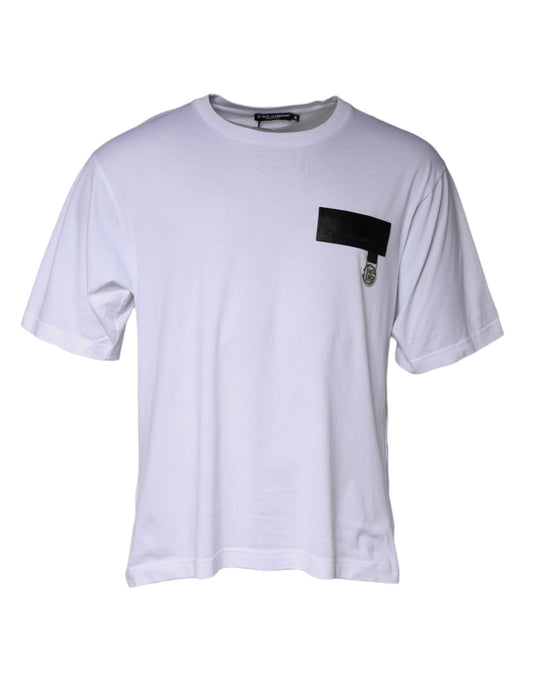 Dolce &amp; Gabbana White Logo Patch Cotton Crew Neck T-shirt