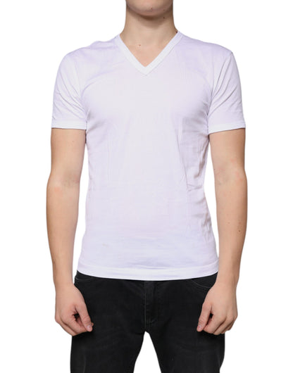 Dolce &amp; Gabbana White Cotton V-neck Short Sleeves T-shirt