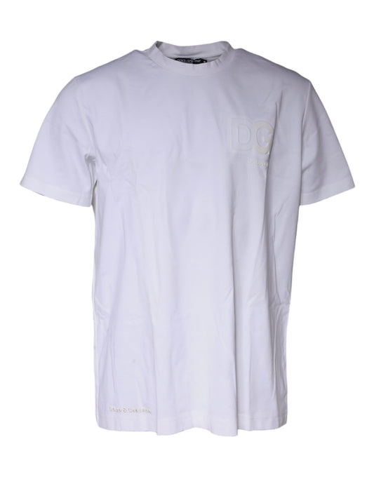 Dolce &amp; Gabbana White Embossed Logo Crew Neck T-shirt