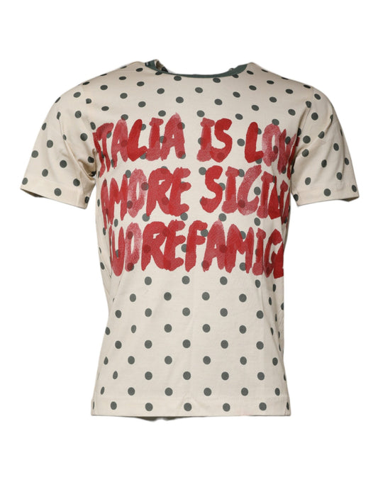 Dolce &amp; Gabbana Beige Graphic Print Polka Dot Cotton T-shirt