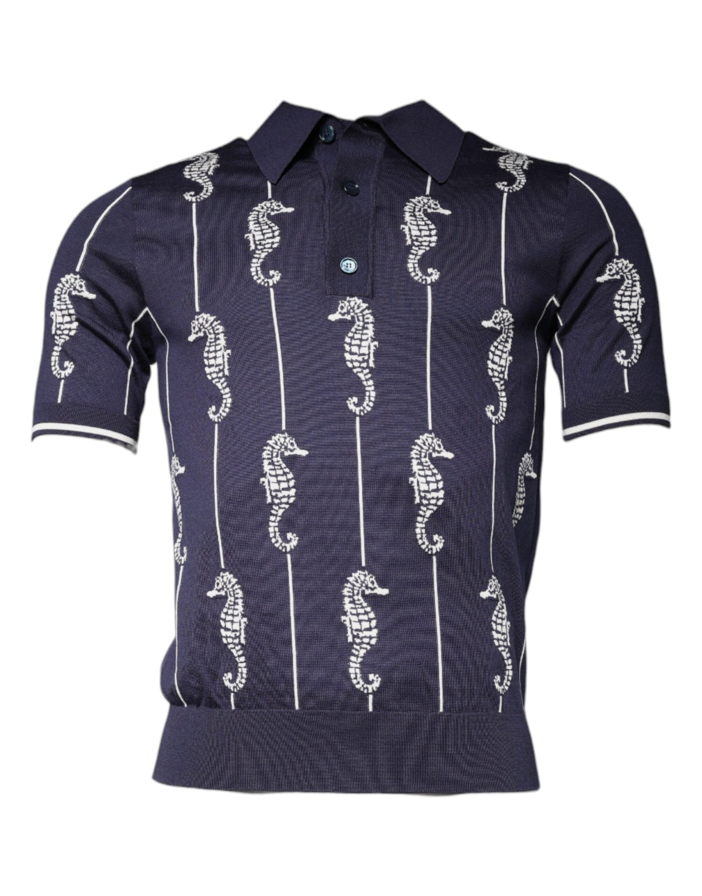 Dolce &amp; Gabbana Dark Blue Sea Horse Collared Polo T-shirt