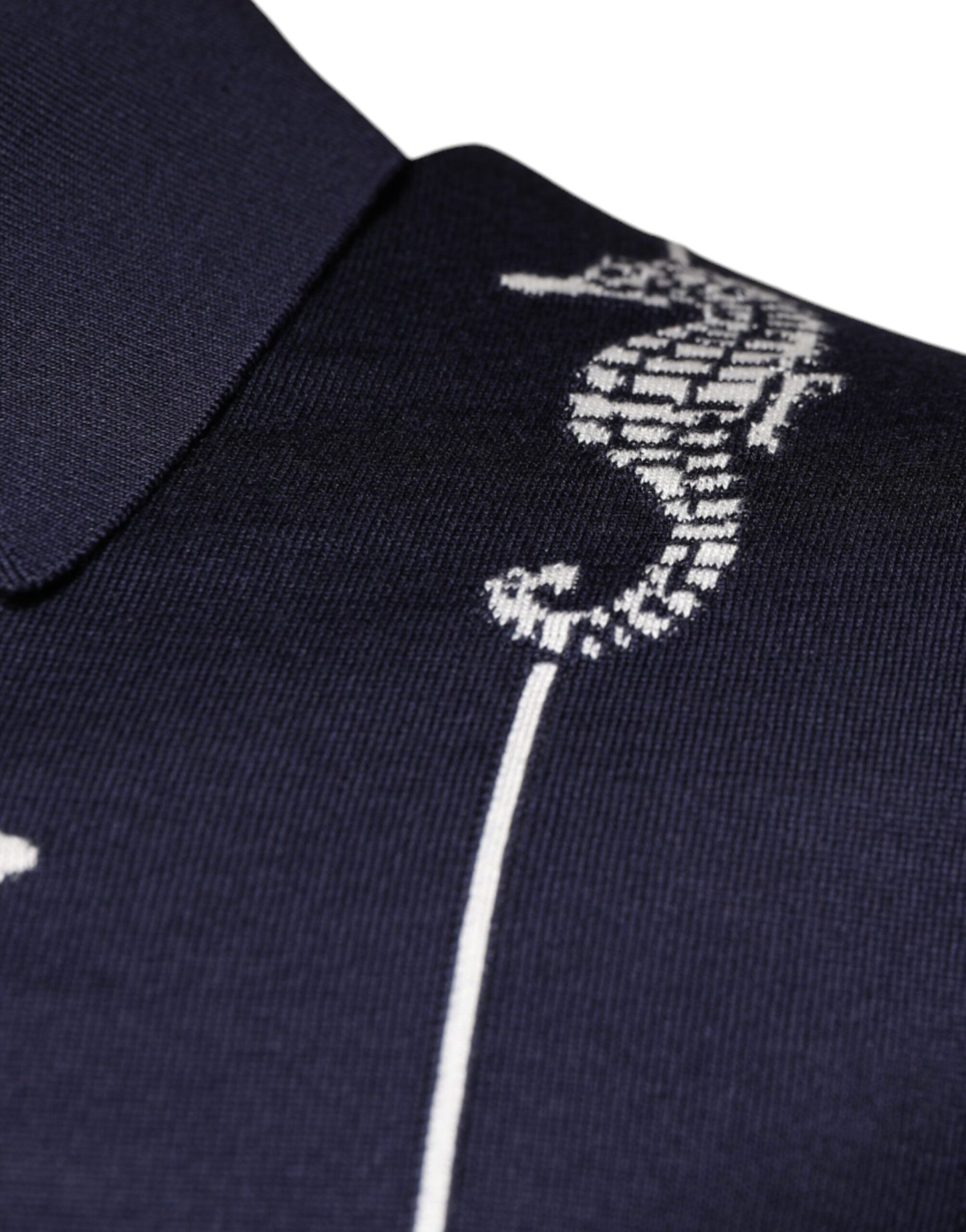 Dolce &amp; Gabbana Dark Blue Sea Horse Collared Polo T-shirt