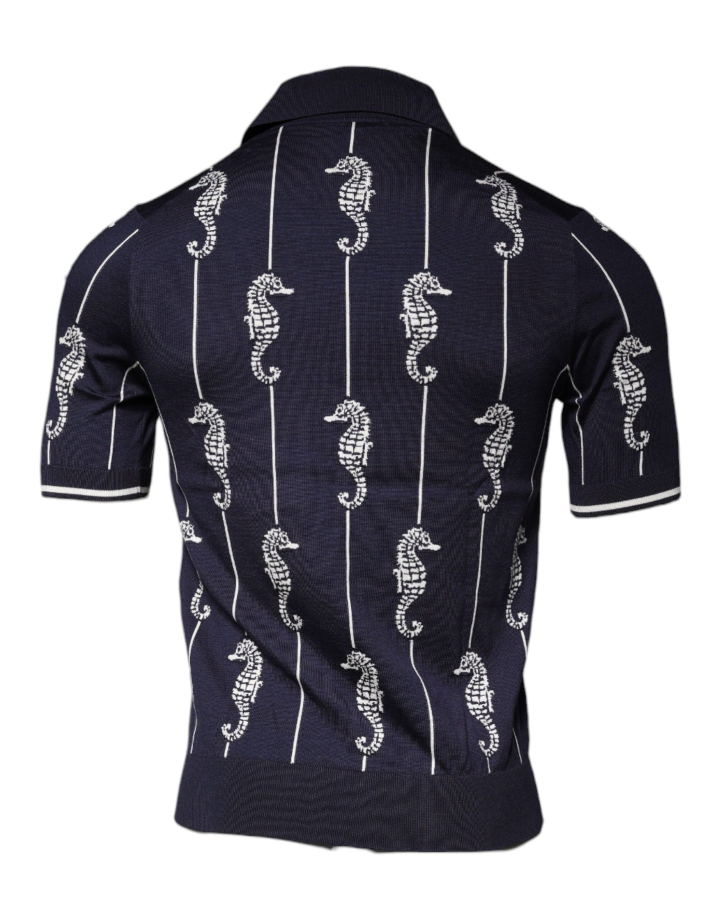 Dolce &amp; Gabbana Dark Blue Sea Horse Collared Polo T-shirt