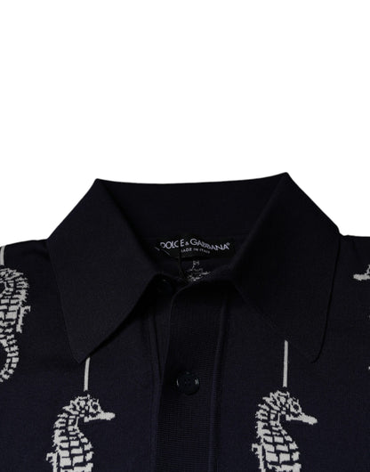 Dolce &amp; Gabbana Dark Blue Sea Horse Collared Polo T-shirt