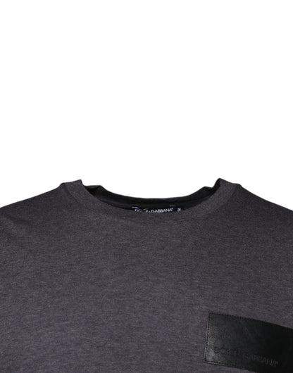 Dolce &amp; Gabbana Gray Logo Patch Cotton Crew Neck T-shirt