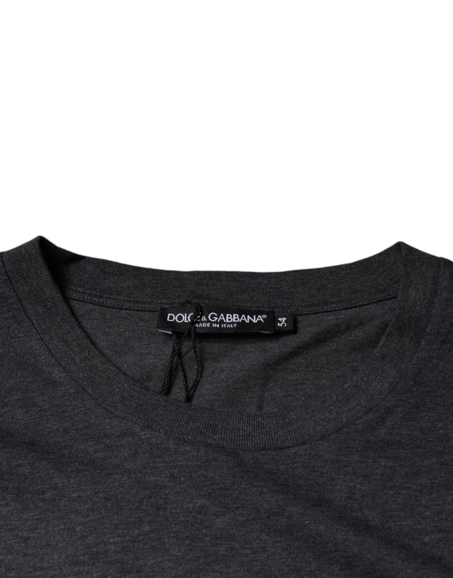 Dolce &amp; Gabbana Gray Logo Patch Cotton Crew Neck T-shirt