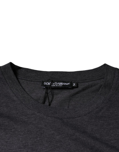 Dolce &amp; Gabbana Gray Logo Patch Cotton Crew Neck T-shirt