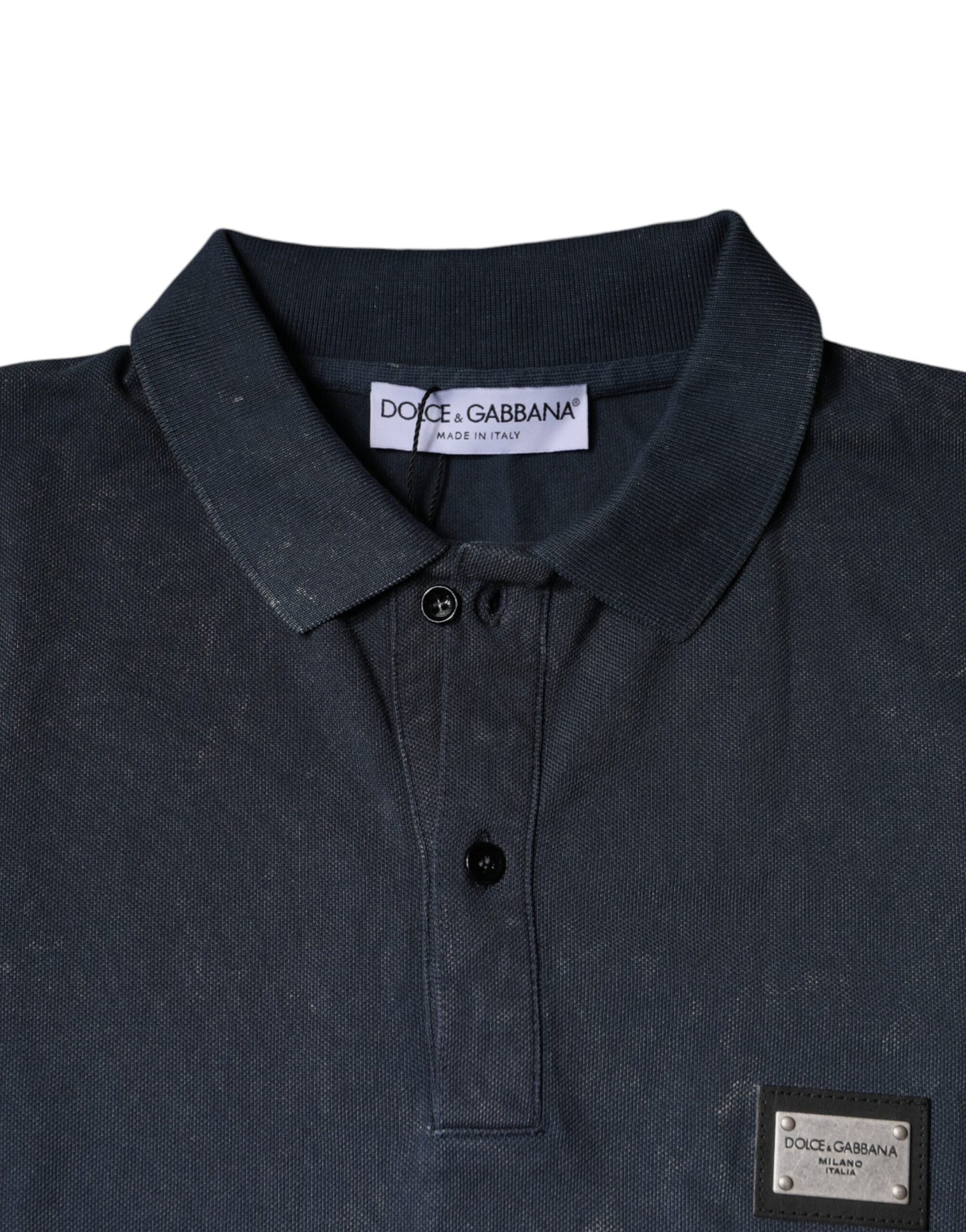 Dolce &amp; Gabbana Dark Blue Logo Button Collared Polo T-shirt