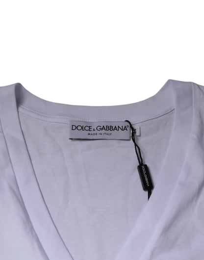 Dolce &amp; Gabbana White Logo Cotton Vneck Short Sleeve T-shirt