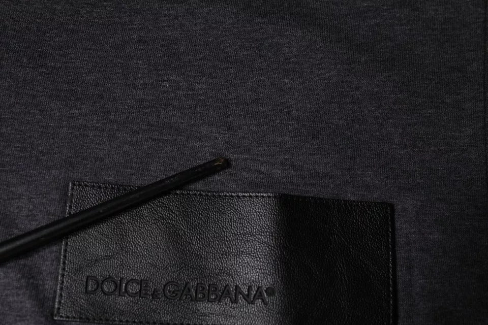 Dolce &amp; Gabbana Gray Logo Patch Cotton Crew Neck T-shirt