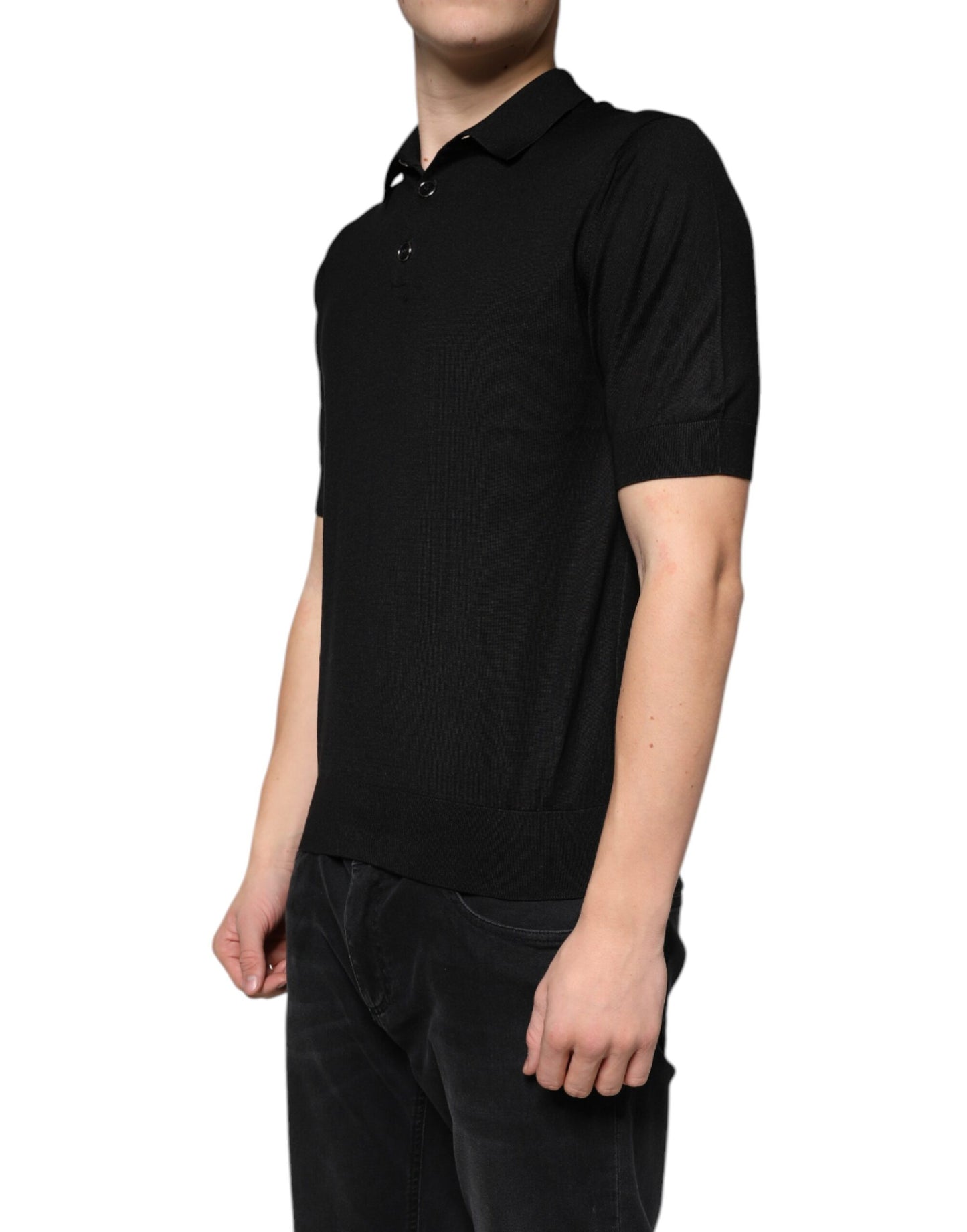 Dolce &amp; Gabbana Black Silk Short Sleeves Men Polo T-shirt