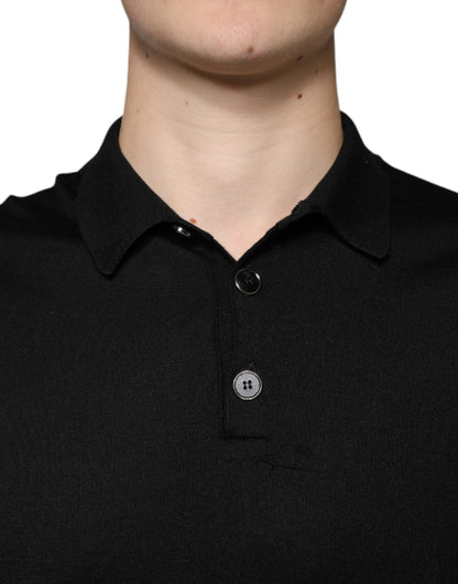 Dolce &amp; Gabbana Black Silk Short Sleeves Men Polo T-shirt