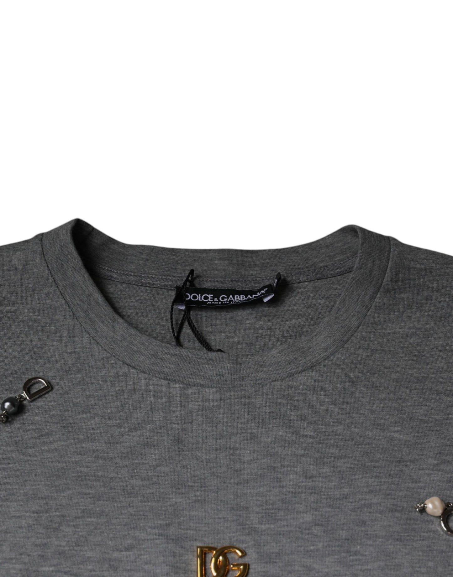 Dolce &amp; Gabbana Gray Cotton Blend Embellished Tee T-shirt