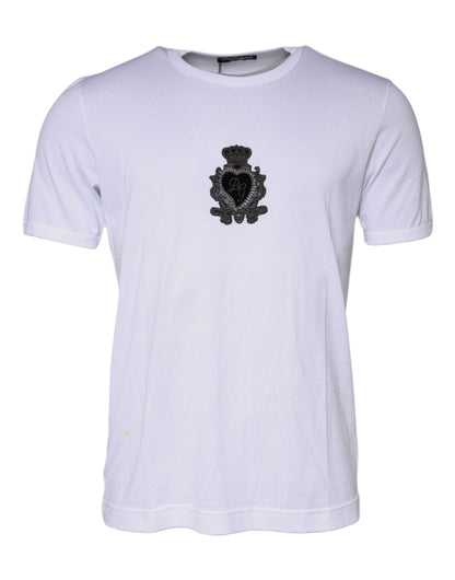 Dolce &amp; Gabbana White Logo Heart Cotton Crew Neck T-shirt