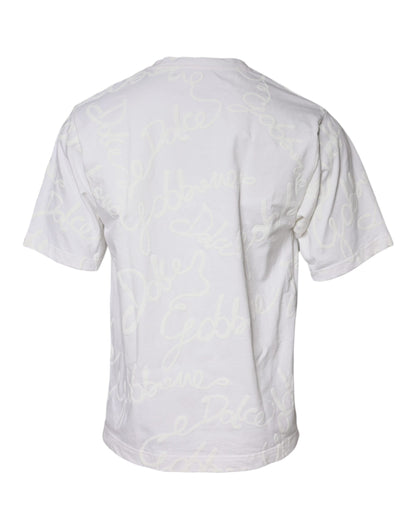 Dolce &amp; Gabbana White Logo Print Cotton Crew Neck T-shirt