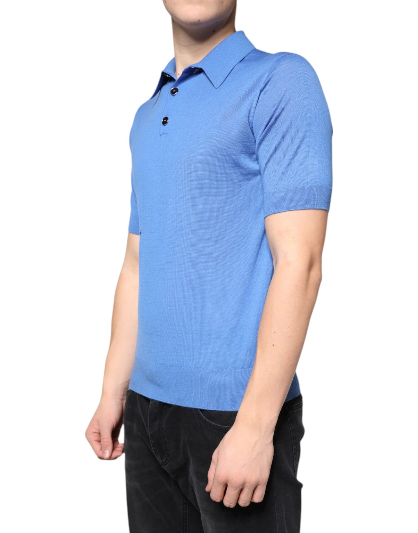 Dolce &amp; Gabbana Blue Cashmere Short Sleeves Men Polo T-shirt