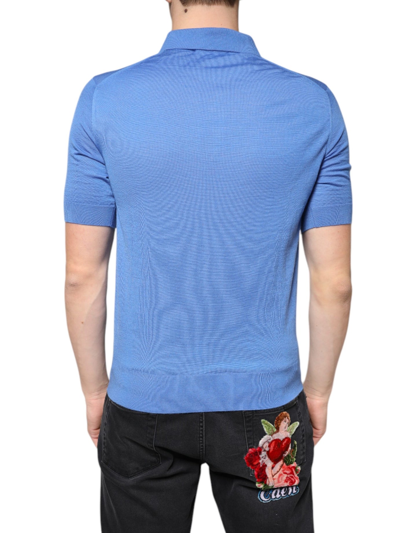 Dolce &amp; Gabbana Blue Cashmere Short Sleeves Men Polo T-shirt