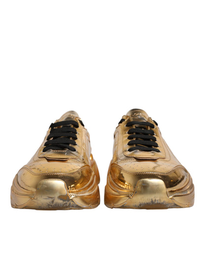 Dolce &amp; Gabbana Gold Leather Daymaster Low Top Sneakers Shoes